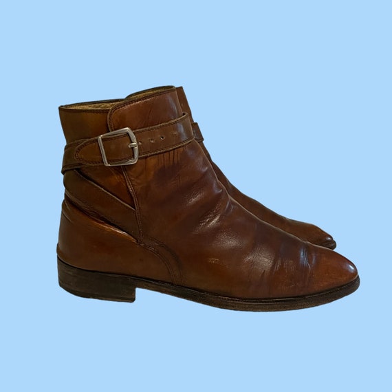 Short brown Genuine leather Men Ankle Boots-1980s… - image 5