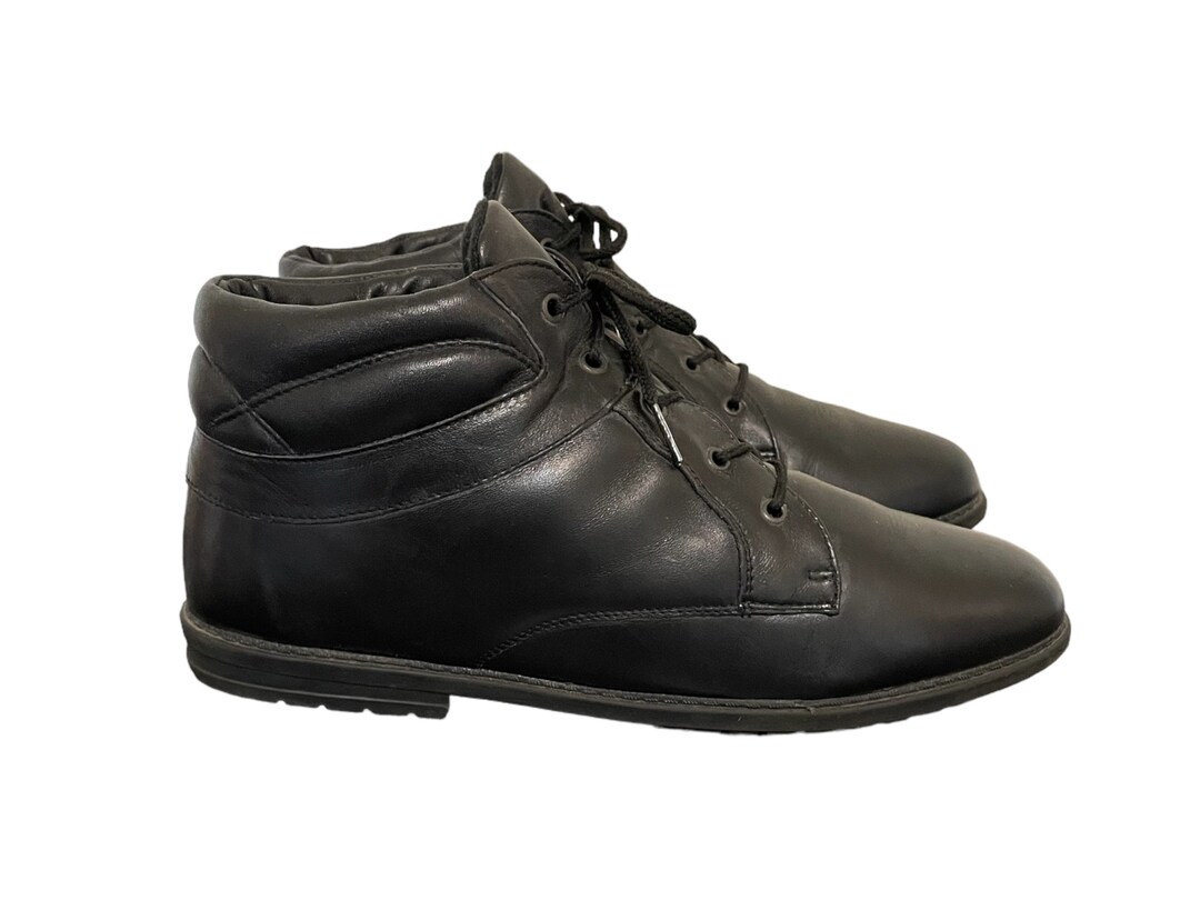 90s Vintage Short Black Genuine Leather Women Ankle Bootsus Women Size