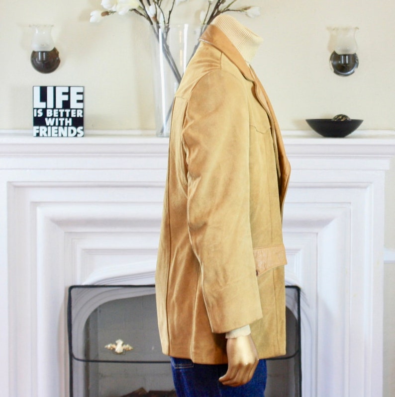 Vintage Mens Wear-Light Brown Suede Jacket-1980s Men Coat