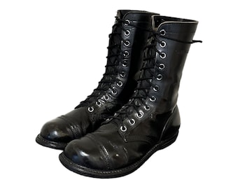 Vintage laarzen-zwarte laarzen-springlaarzen-Amerikaanse mannen maat 10-herenlaarzen-gemaakt in de VS-militaire laarzen-jaren 1980-dameslaarzen-Lace Up-Mid Calf-echt leer