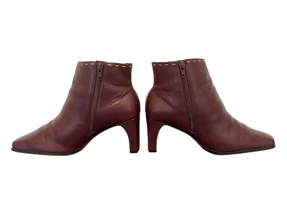 Vintage 1990s Burgundy Leather Women Ankle Boots-… - image 10