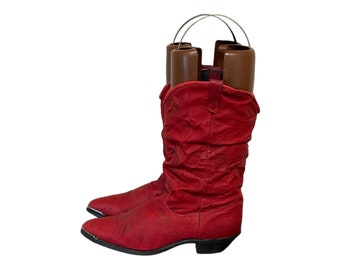 Vintage Stiefel-Rote Stiefel-Cowboystiefel-US Damen Größe 8-Westernstiefel-Mid Calf Boots-Slouch Boots-1980er Jahre-Rockabilly-Geschenk für Sie-Cowgirl-Stiefel.