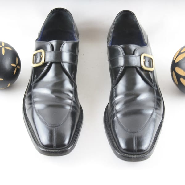 Size 10.5 D Mens Ferragamo Slip On-Vintage Black Leather Mens Loafers-1990's Mens Shoe