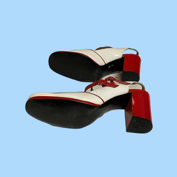 70s Patent Leather Vintage Red And White Pumps-Hi… - image 8