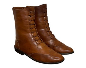 Vintage Leather Ankle Boots: 1990s Italian Caramel Brown Granny Boots, US Women's 5.5