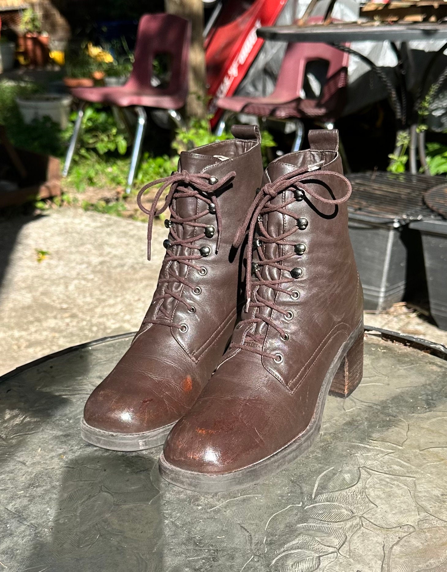 Vintage Boots-brown Boots-us Women Size 8-short Boots-lace