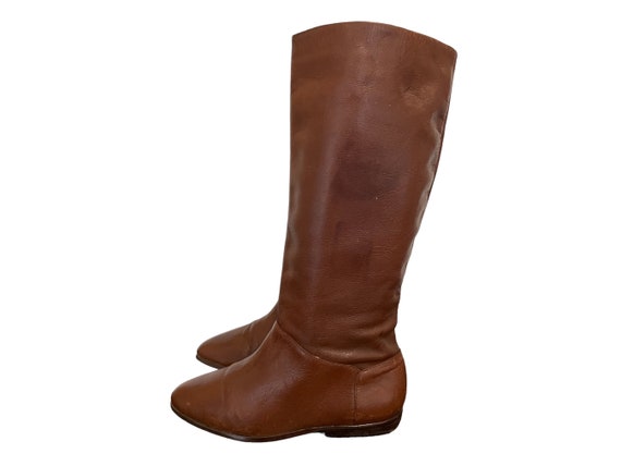 1980 Vintage Tall Brown Genuine Leather Pull On R… - image 5