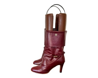 Vintage Boots-Burgundy Boots-US Women Size 6.5-1980s-Mid Calf Boots-High Heel Boots-Genuine Leather-Vintage Women Wear-Made In The USA-Boots