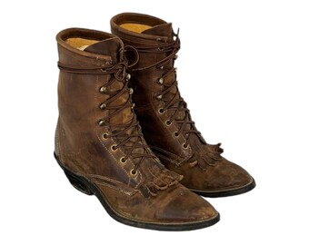 Vintage 90s Cuffed Brown Leather Tie Up Ankle Booties Size 7 Vintage 90s Cuffed Brown Leather Tie up Ankle Booties Size 7  main image 2