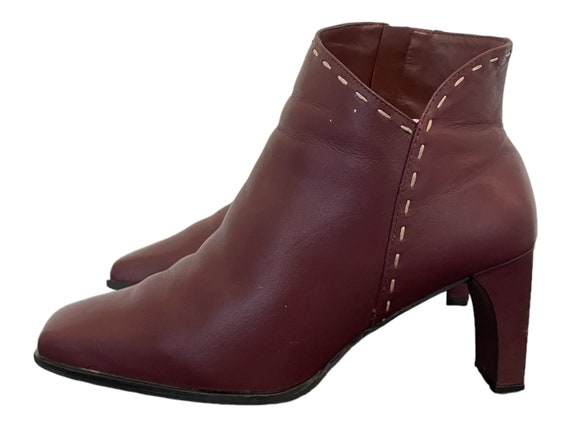 Vintage 1990s Burgundy Leather Women Ankle Boots-… - image 5