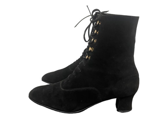 1980s Vintage Black Genuine Leather Lace up Women… - image 3