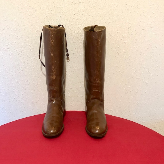 Size 10 Vintage Tall Brown Genuine Leather 1980s W