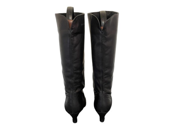 Vintage 1990s Black Leather Women Slouch Boots-US… - image 7