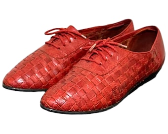 Staccato Red Black Houndstooth Leather Lace up Shoes Size 7  display picture 3
