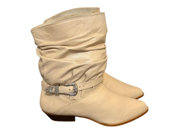 Leather Boots Slouchy Cream Boots Vintage Boots-cream Boots