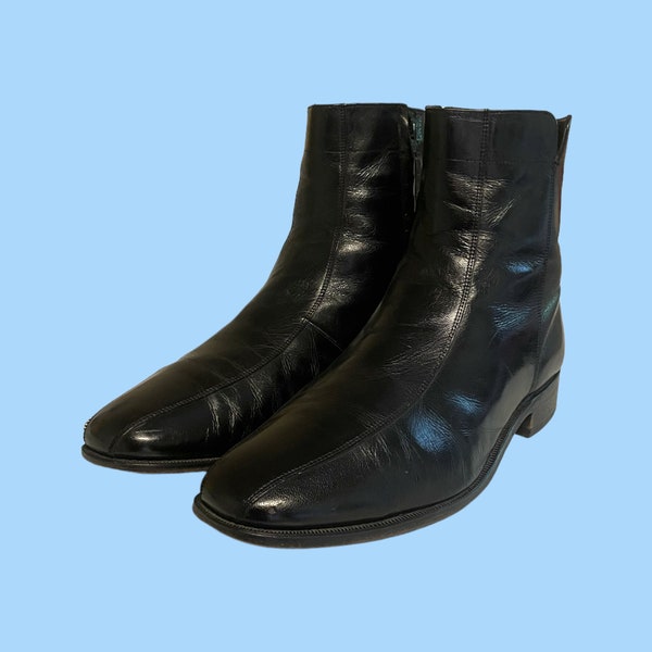 Boots-Vintage Boots-Size 12 Boots-Men Boots-Vintage Men Boots-Men Vintage Boots-Dress Boots-Florsheim Boots-Black Boots-1970s