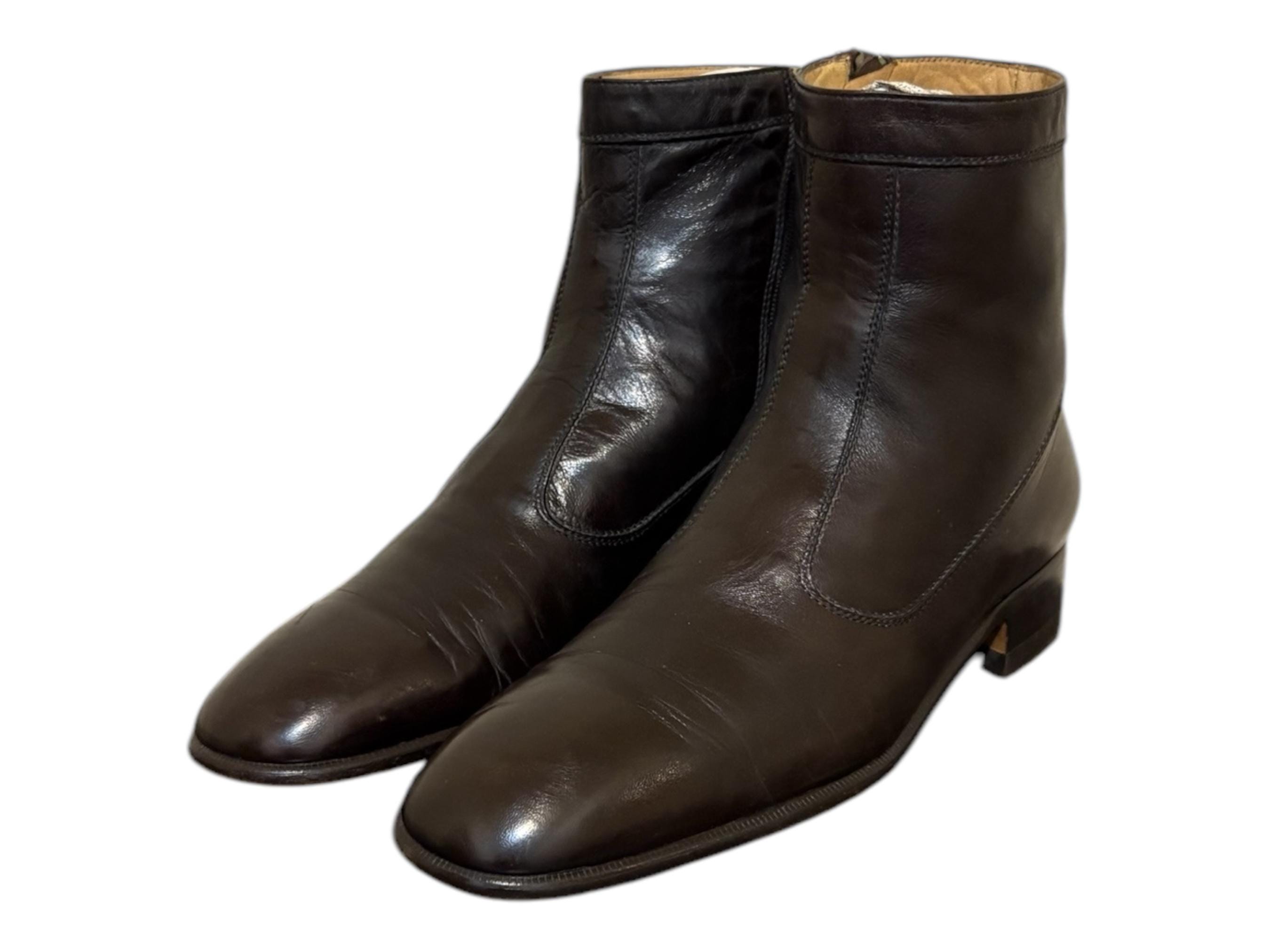 Vintage Sergio Rossi Leather Ankle Boots - Brown Zip up Dress 
