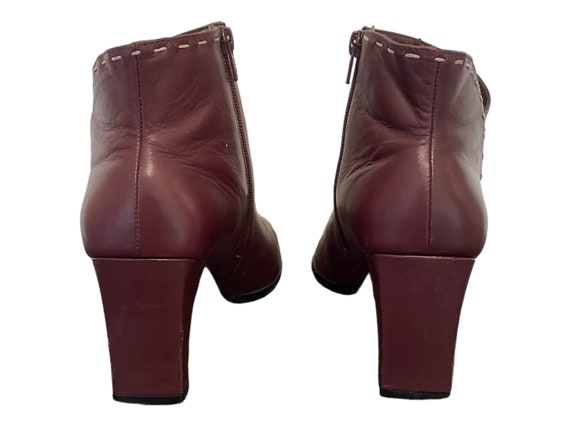 Vintage 1990s Burgundy Leather Women Ankle Boots-… - image 3