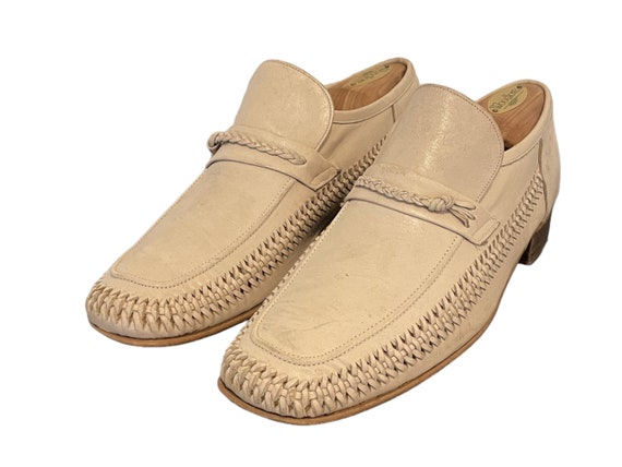70s Vintage Shoes-Beige Men Loafers-US Men Size 7… - image 3