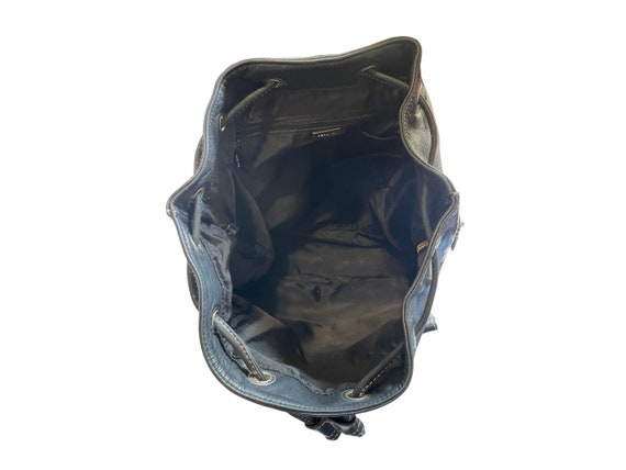1990s Vintage Black Leather Drawstring Backpack Purse  display picture 1