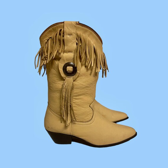 vintage boots-boots vintage-Size 8 Boots-cream bo… - image 3