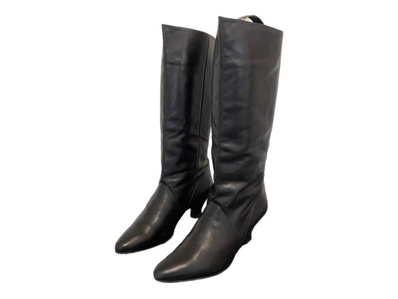 Vintage 1990s Black Leather Women Slouch Boots-US… - image 10