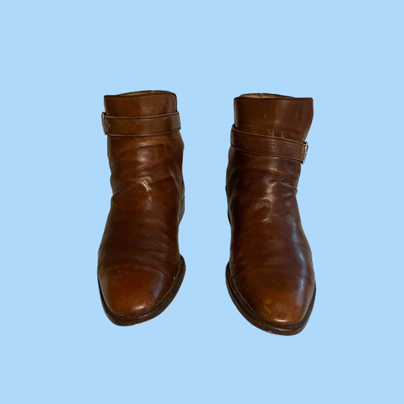 Short brown Genuine leather Men Ankle Boots-1980s… - image 3