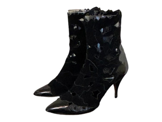 Vintage Beverly Feldman Ankle Boots: Black Suede & Patent  display picture 1
