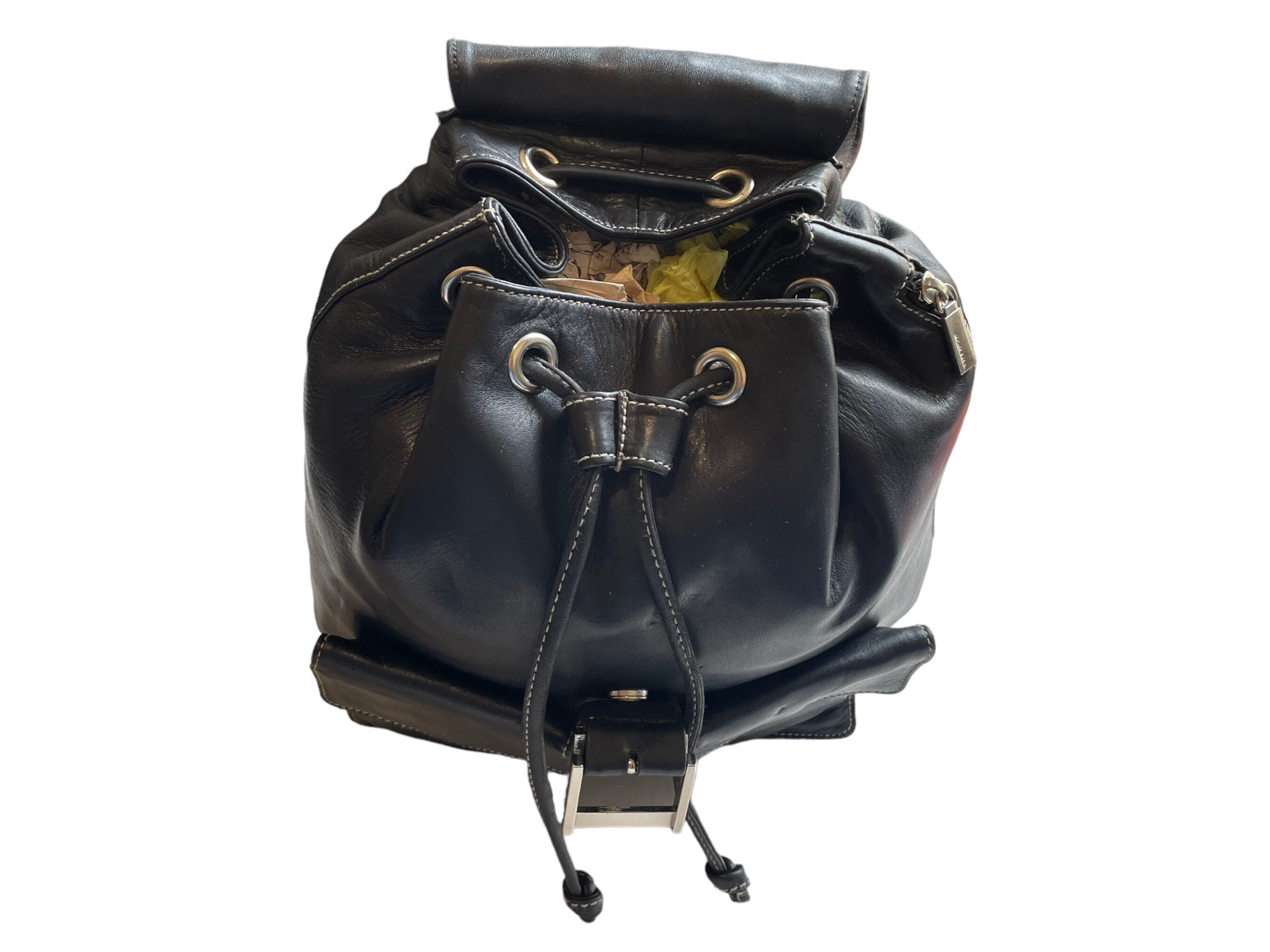 Vintage Rare Black Drawstring Backpack Purse Coach Drawstring Backpack | Faded Black Full Grain Italian  main image 2