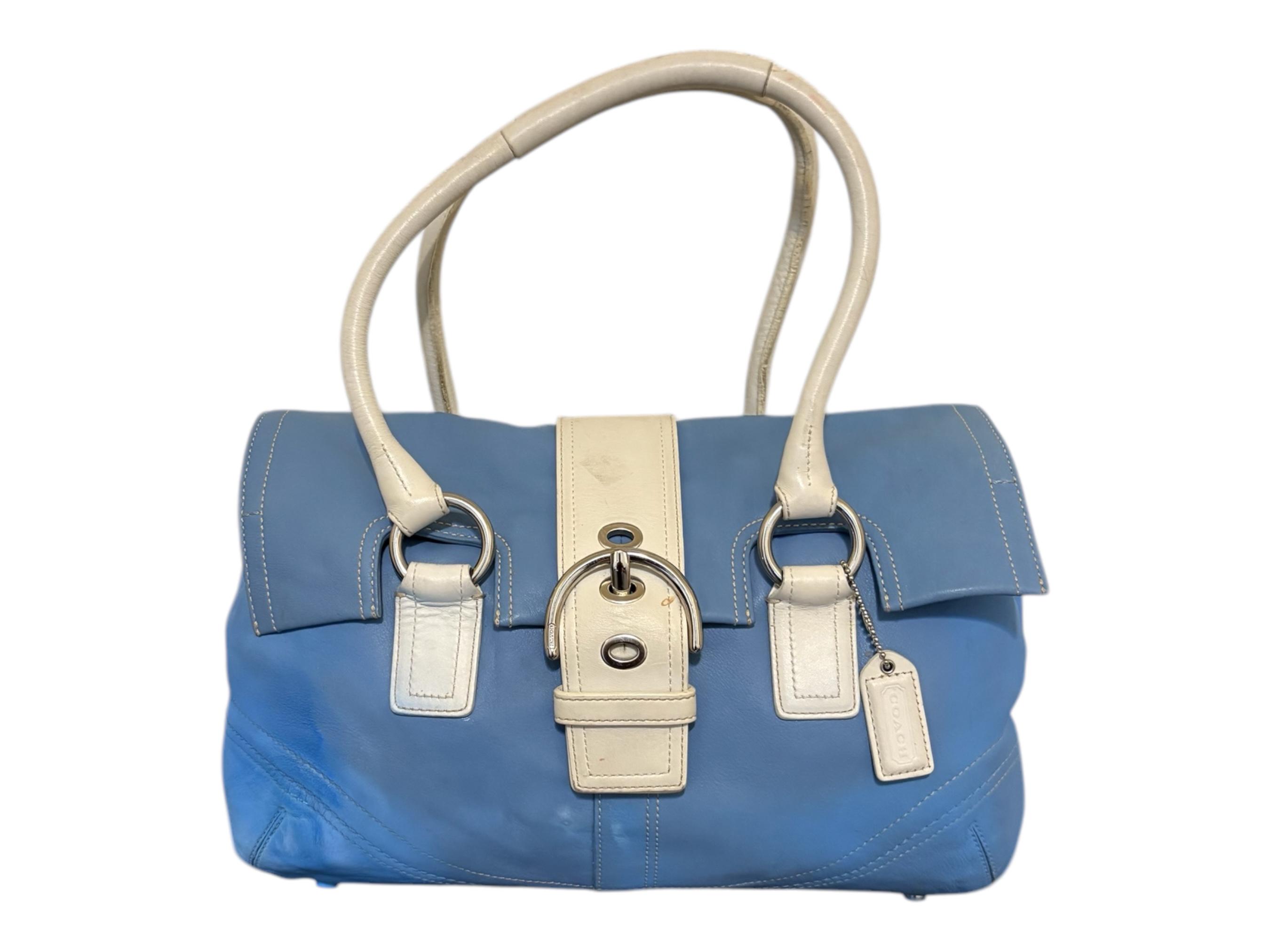 バッグ COACH soho signature Hand bag Blue Coach Shoulder Bag: Light Blue Leather