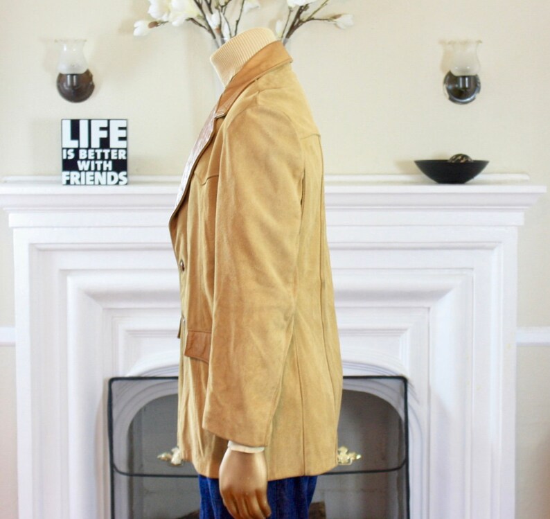 Vintage Mens Wear-Light Brown Suede Jacket-1980s Men Coat