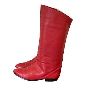 Vintage laarzen-rode laarzen-slouch laarzen-US vrouwen maat 8-piraat laars-echt leer-jaren 1980-knie hoge laarzen-vintage vrouwen dragen-cadeau voor haar-laarzen