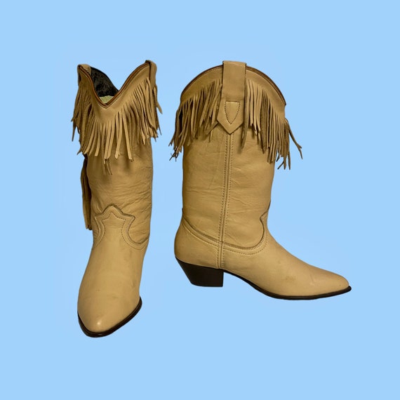 vintage boots-boots vintage-Size 8 Boots-cream bo… - image 4