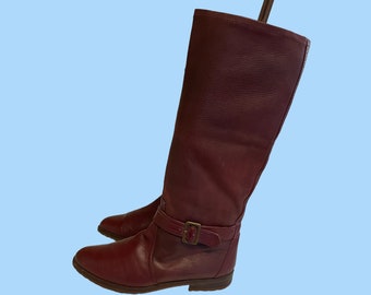 Botas 80s-Botas vintage-Botas-botas mujer-Botas talla 8-Regalo para ella-Botas mujer-Botas de montar-Botas granate-Botas de cuero.