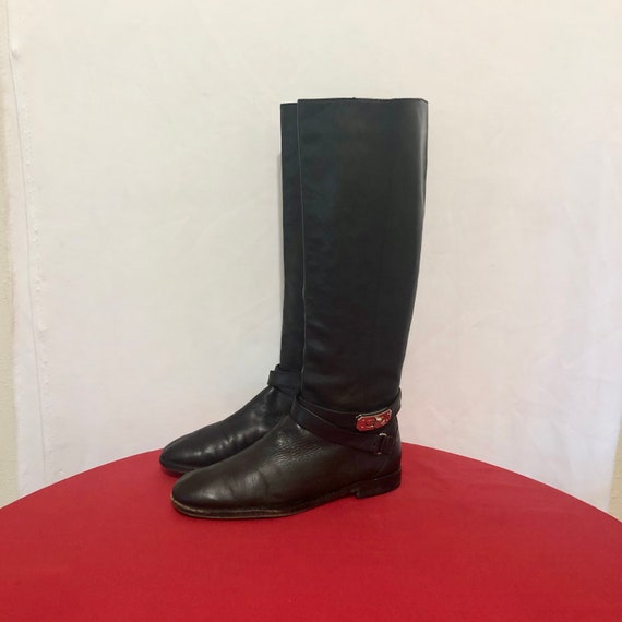 tall black flat leather boots