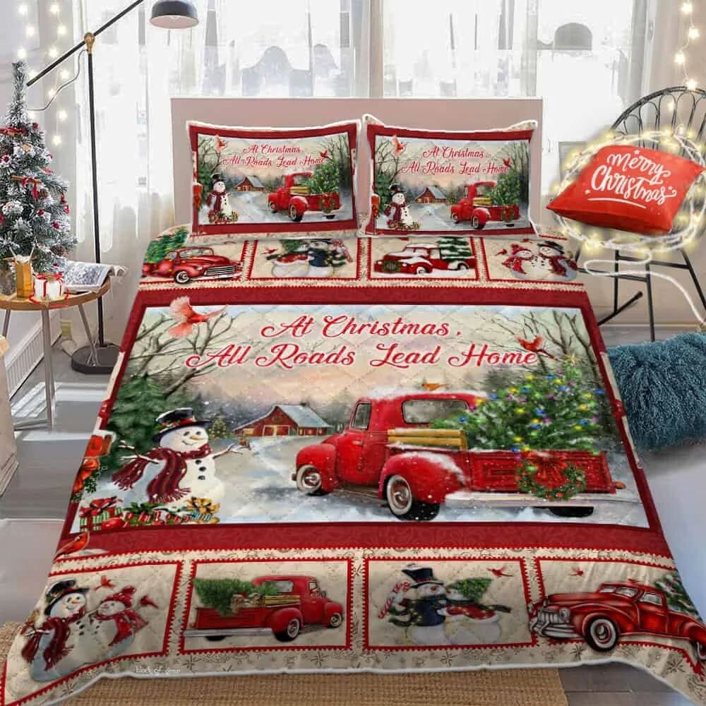 Discover At Christmas All Roads Lead Home Merry Christmas Bedding Set