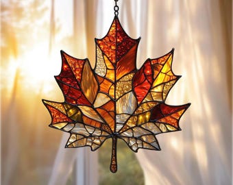 Maple Leaf Acrylic Suncatcher – Autumn Leaf Faux Stained Glass Suncatcher Acrylic Window Hanging Gift For Fall Home