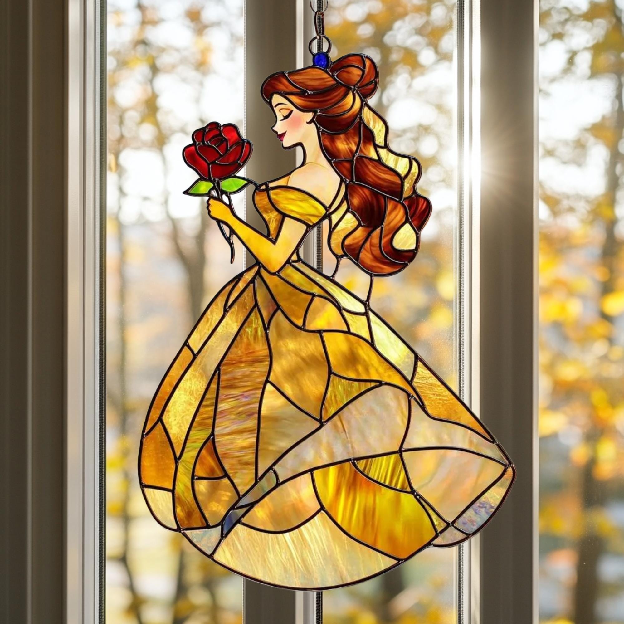 Rapunzel Lantern Scene Acrylic Suncatcher – Fairytale Faux Stained