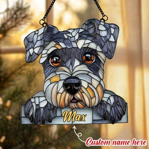 Schnauzer-Hund Acrylmalerei-Glasmalerei-Sonnenfänger, Haustier-Erinnerungs-Fensterdekor für Hundeliebhaber, einzigartiges Geschenk für Mutter oder Haustier-Eltern