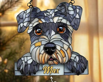 Schnauzer Dog Acrylic Faux Stained Glass Suncatcher, Pet Memorial Window Decor for Dog Lovers, Unique Gift for Mom or Pet Parents