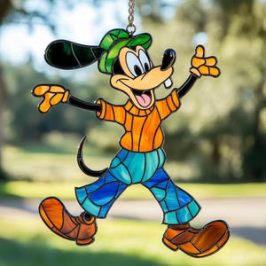 Goofy Style Acrylic Suncatcher – Handmade Faux Stained Glass Hanging of Silly Cartoon Character, Bright Kids Room or Birthday Gift