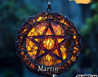 Pentacle Acrylic Suncatcher, Witchy Faux Stained Glass Window Hanging Ornament, Wiccan Altar Sun Star Decor, Gift For Him