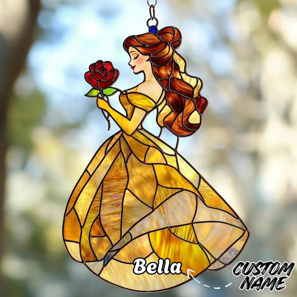 Belle Acrylic Suncatcher – Fairy Tale Faux Stained Glass Resin Window Hanging Princess Gift Girly Room Decor
