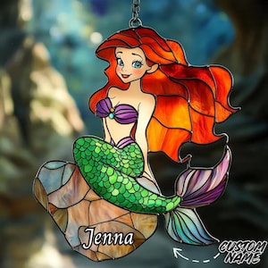 Ariel Mermaid Acrylic Suncatcher Mermaid Faux Stained Glass Window Hanging – Princess Decor for Girls Birthday Gift for Kids