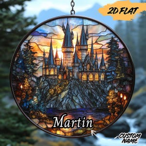 Wizard School Castle Acrylic Faux Stained Glass Suncatcher – Magical Castle Window Hanging for Fantasy Witchy & Movie Lovers
