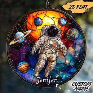 Astronaut Faux Stained Glass Acrylic Suncatcher, Space Window Hanging Decor, Outer Galaxy Art Gift for Kids or Science Lovers