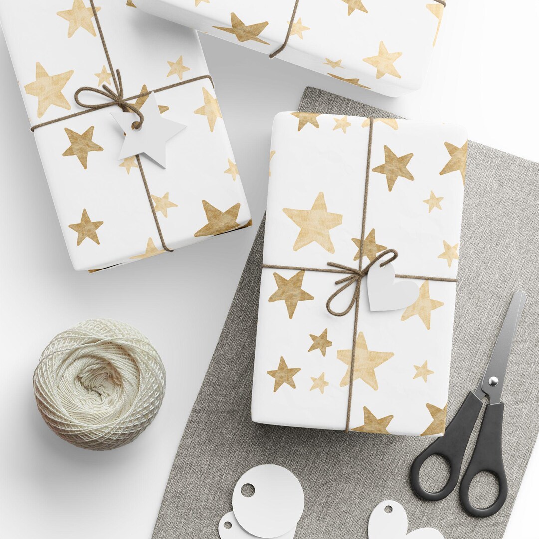 Gold Star Holiday Wrapping Paper | Festive Christmas Gift Wrap ...