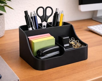 Modern Matte Black Desk Organizer – Multi-Compartment Office Caddy, Minimalist Tidy