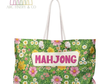 Green Floral Print American Mahjong Tote Bag | Mahjong Lover | Mahj Gift | Tote Bag | Mahjong Gift | Mahjong Party | Mah Jongg Tote Bag