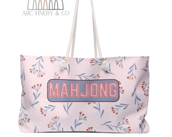 Light pink floral mahjong tote bag for players | Pastel pink mahjong tote bag with flower design | Pretty pink floral mahjong bag for gifts